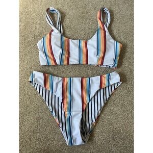 NWOT Striped Bikini Set 2 Piece Swimsuit Top Bottom Shein Womens Colorful size s